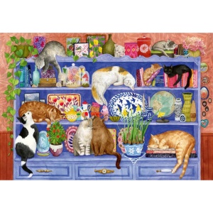 Ravensburger - Puzzle pentru varstnici pisicute pe raft cu sablon de imagine si suport din carton 200 piese mari XL - Img 3