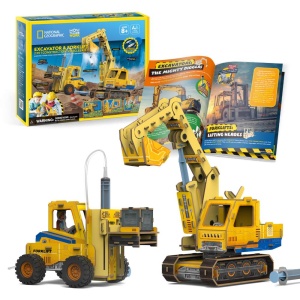 Cubic Fun - Joc Educativ STEM National Geographic puzzle 3D Excavator si Stivuitor
