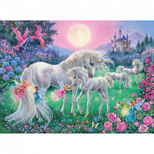 Puzzle unicorni la lumina lunii 100 piese starline lumineaza in intuneric