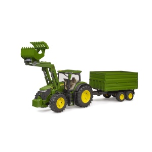 Bruder tractor John Deere 7R 350 cu incarcator frontal si remorca basculanta pe osie - Img 5