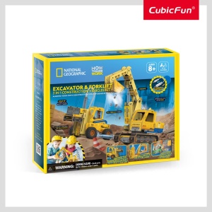 Cubic Fun - Joc Educativ STEM National Geographic puzzle 3D Excavator si Stivuitor - Img 4