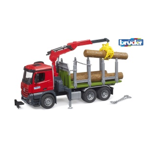 Bruder camion lemne Mercedes Benz Arocs cu macara de incarcare graifer si 3 busteni - Img 2