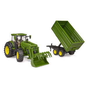 Bruder tractor John Deere 7R 350 cu incarcator frontal si remorca basculanta pe osie - Img 6