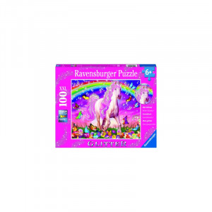 Puzzle unicorn si curcubeu 100 piese starline cu sclipici