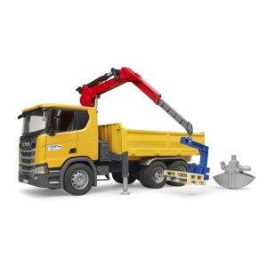 Bruder camion de constructii Scania Super 560R cu macara si 2 paleti - Img 4