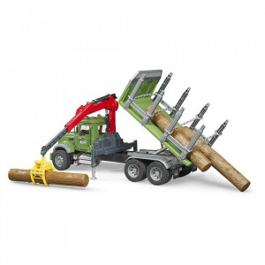 Bruder - Camion Lemne Mack Granite Cu Macara De Incarcare, Graifer Si 3 Busteni - Img 4