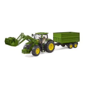 Bruder tractor John Deere 7R 350 cu incarcator frontal si remorca basculanta pe osie