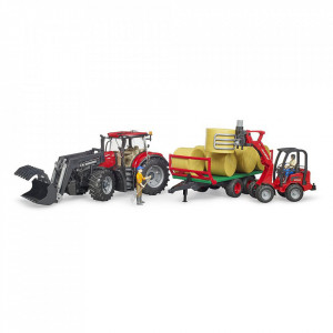 Bruder - Tractor Case Ih Optum 300 Cvx Cu Incarcator Frontal Si Remorca Transport Cu 8 Baloti - Img 2