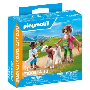 Playmobil - Set 2 figurine Femeie fermier cu copil si vitel - Img 2
