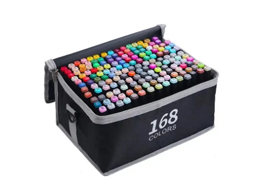 Set 168 markere duble profesionale, subtire si gros, cerneala pe baza de alcool, geanta de depozitare