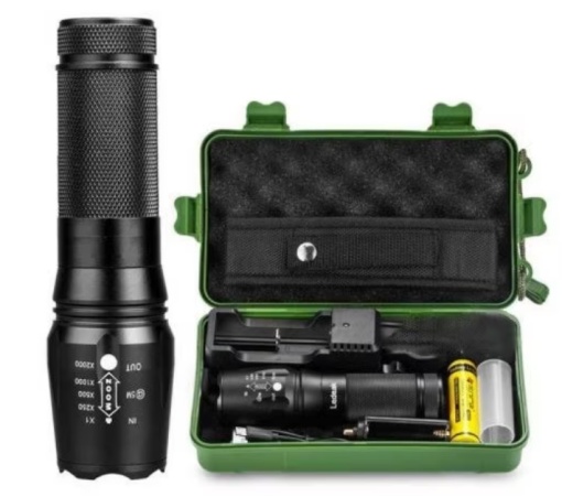 Lanterna militara profesionala cu acumulator, incarcator, accesorii si cutie