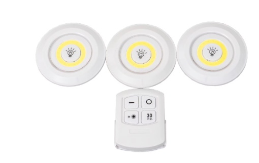 Set 3 lampi cu LED si telecomanda pentru mobila, autoadezive, hexagon