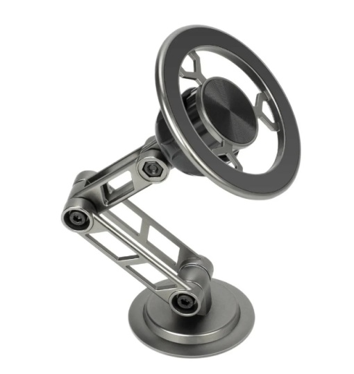Suport auto Smartix, pentru Telefon, Brat metalic rezistent, Magnet puternic, Montare parbriz sau bord, Rotire 1080°, Gri