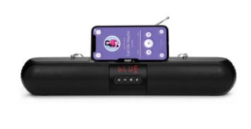 Soundbar Portabil Incarcare Solara cu Radio, Bluetooth, Card, USB, AUX, Display, Joc de Lumini Negru