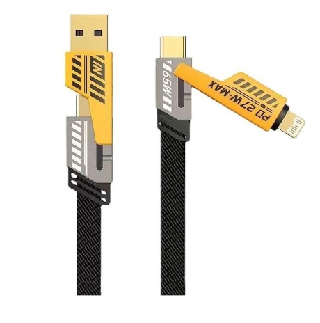 Cablu date 4 in 1 Android, Apple, USB-A to Type-C Smartix 27W, Perfomant pentru încărcare rapida, Negru