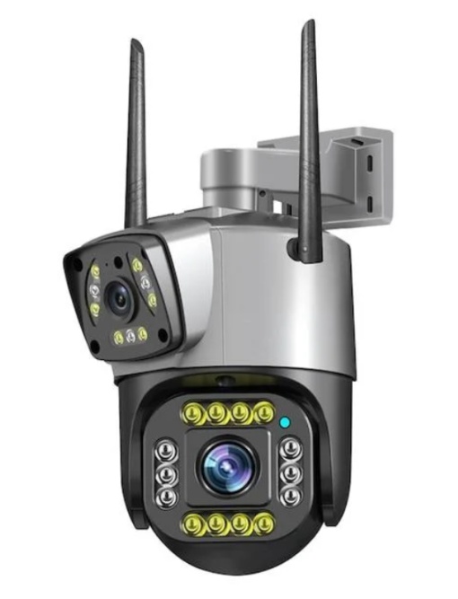 Camera supraveghere Cartela 4G/WIFI, Dubla 360° 6MP, Senzor alarma, Luminii, Detectie miscare, Exterior, Interior, WiFi, Card MicroSD, Control la distanta, Vizualizare dubla, Gri