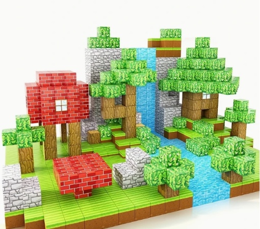 Blocuri Magnetice de Construcție: Set de Blocuri Magnetice 48piese, Jocul Puzzle 3D DIY, Decor Creativ pentru Acasă în Stil Pădure