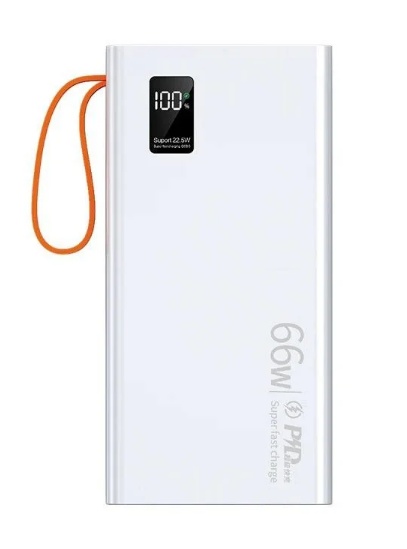 Power Bank Smartix 66W, Incărcare rapida, 20 000 mAh, 4.5A, Display, 4 ieșiri USB Micro/Mini USB, Pentru iPhone, iPod, Android, 15x7x2CM, Alb