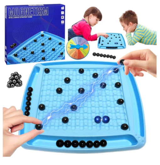 Joc Sah Magnetic pentru Copii, Set cu 30 de Magneti, Tabla de pozitionare, 4 Jocuri diverse, Interactiune Parinte-Copil, Imbunatatirea concentrarii, maxim 4 Jucatori, Varsta 9+