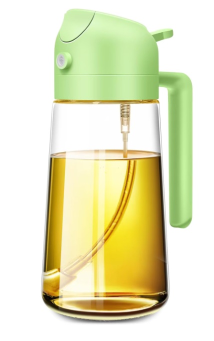 Pulverizator pentru Ulei sau alte lichide 2 in 1, Multifunctional, Control precis al uleiului, Capacitatea 470 ml, Material Sticla si PVC, Verde Pal