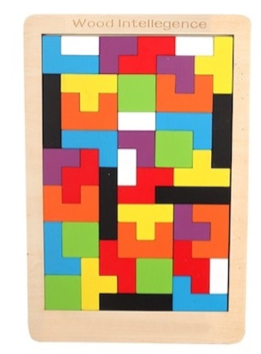 Mini puzzle din lemn 3in1 pentru copii,asamblare logica,tetris - Multicolor