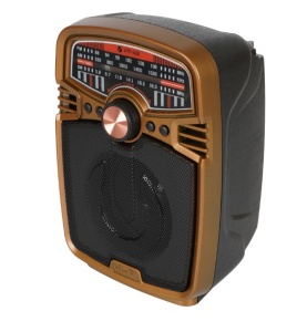 Boxa Portabila Cu Radio si acumulator, Scop®, FM/AM/SW, conexiune Bluetooth, cititor format Mp3 USB/TF, joc de lumini RGB, maro, KTF-1420 - Img 2