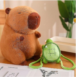 Jucarie de plus, Capybara cu rucsac testoasa, Maro,35 CM - Img 2