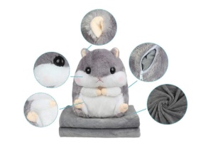 Jucarie de plus multifunctionala, Hamster, dimensiuni 40X30cm, cu Paturica pufoasa, dimensiuni 170x100cm, Culoare Gri - Img 3