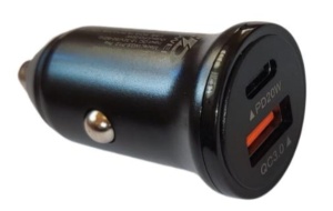 Mini incarcator auto 20W, alimentare 12-24V, 1x type C,1x USB - Negru - Img 3