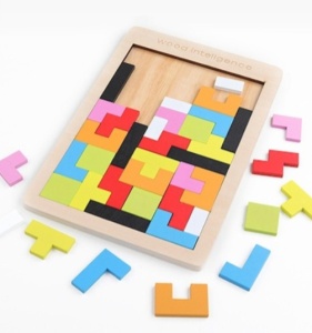 Mini puzzle din lemn 3in1 pentru copii,asamblare logica,tetris - Multicolor - Img 2