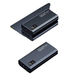 Power Bank Smartix 66W, Incărcare rapida, 20 000 mAh, Display, 4 tipuri cabluri incluse iPhone, Android, PC, Typ-C, Pentru iPhone, iPod, Android, 15x7x2CM, Negru