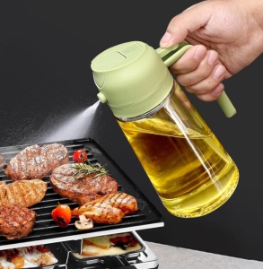 Pulverizator pentru Ulei sau alte lichide 2 in 1, Multifunctional, Control precis al uleiului, Capacitatea 470 ml, Material Sticla si PVC, Verde Pal - Img 3