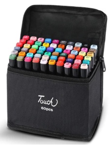 Set 60 markere tip carioci cu 2 capete si geanta depozitare, Multicolor