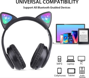 Casti Wireless cu Urechi de pisica, Bluetooth, Luminite RGB, Anulare Zgomot, Microfon, Bass - Img 6