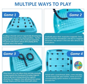 Joc Sah Magnetic pentru Copii, Set cu 30 de Magneti, Tabla de pozitionare, 4 Jocuri diverse, Interactiune Parinte-Copil, Imbunatatirea concentrarii, maxim 4 Jucatori, Varsta 9+ - Img 5