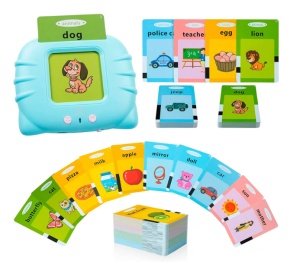 Jucarie interactiva pentru copii, Set masina de invatare cuvinte in limba engleza cu cititor de carduri flash, 222 de cuvinte, incarcare USB, 2 ani+