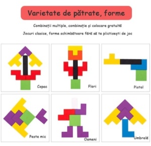 Mini puzzle din lemn 3in1 pentru copii,asamblare logica,tetris - Multicolor - Img 3