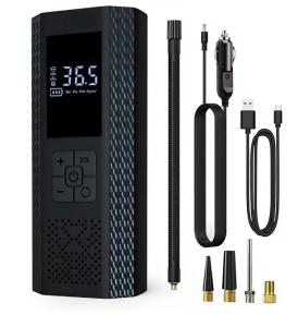 Pompa de Aer Wireless, Smartix, Portabila, 150 PSI, Pentru Anvelope si Mingi, Baterie 2000 mAh, Afisaj Digital, Incarcator telefon USB si Type-C, Lanterna SOS, Dimensiune 17.5 x 8.5 cm, Negru