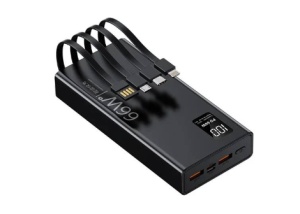 Power Bank Smartix 66W, Incărcare rapida, 20 000 mAh, Display, 4 tipuri cabluri incluse iPhone, Android, PC, Typ-C, Pentru iPhone, iPod, Android, 15x7x2CM, Negru - Img 2