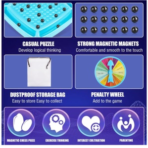 Joc Sah Magnetic pentru Copii, Set cu 30 de Magneti, Tabla de pozitionare, 4 Jocuri diverse, Interactiune Parinte-Copil, Imbunatatirea concentrarii, maxim 4 Jucatori, Varsta 9+ - Img 6