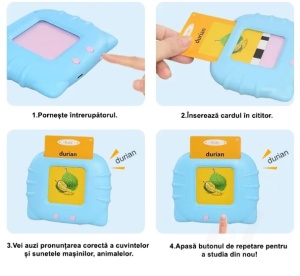 Jucarie interactiva pentru copii, Set masina de invatare cuvinte in limba engleza cu cititor de carduri flash, 222 de cuvinte, incarcare USB, 2 ani+ - Img 2