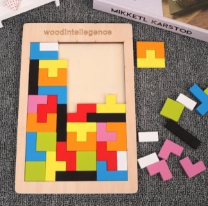 Mini puzzle din lemn 3in1 pentru copii,asamblare logica,tetris - Multicolor - Img 4