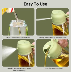 Pulverizator pentru Ulei sau alte lichide 2 in 1, Multifunctional, Control precis al uleiului, Capacitatea 470 ml, Material Sticla si PVC, Verde Pal - Img 5