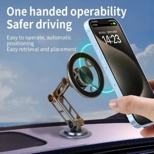 Suport auto Smartix, pentru Telefon, Brat metalic rezistent, Magnet puternic, Montare parbriz sau bord, Rotire 1080°, Gri - Img 2