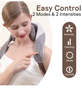 Aparat pentru Masaj Cervical, Hands-Free, Functie Incalzire, Imitarea masajului Uman, Ameliorarea durerilor din zona Gat, Umeri, Spate, Picioare, Intensitate Reglabila, Acasa/Birou/Masina, Bej/Gri - Img 4