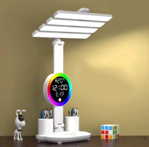 Lampă de birou LED cu ceas, dată și temperatură, 2 Organizatoare, Alb
