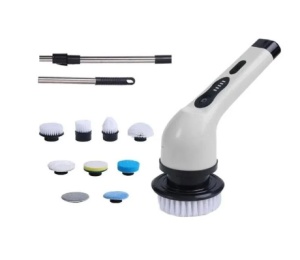 Perie electrica rotativa 7 in 1 pentru Curatare Bucatarie Baie Pardoseala Geamuri Masina, Autonomie 90 de minute, 400 RPM, 2 Viteze, 9 accesorii pentru Dus baie, Bucatarie, Cada, Gresie, Perete, Ferestre, Alte suprafete, Maner extensib, Alb - Img 1