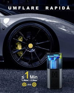 Pompa de Aer Wireless, Smartix, Portabila, 150 PSI, Pentru Anvelope si Mingi, Baterie 2000 mAh, Afisaj Digital, Incarcator telefon USB si Type-C, Lanterna SOS, Dimensiune 17.5 x 8.5 cm, Negru - Img 3