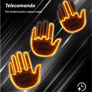 Semn luminos led, SMD, auto, design mana, telecomanda, 3 moduri de iluminare, negru - Img 2