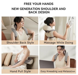 Aparat pentru Masaj Cervical, Hands-Free, Functie Incalzire, Imitarea masajului Uman, Ameliorarea durerilor din zona Gat, Umeri, Spate, Picioare, Intensitate Reglabila, Acasa/Birou/Masina, Bej/Gri - Img 5